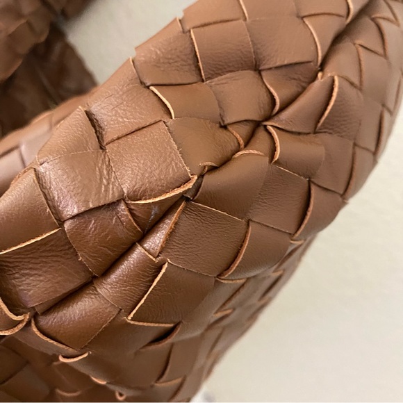 Brown Gold Weave Large Jodie Bag Sheepskin Leather Woven Intrecciato Satchel B10 - Picture 7 of 9